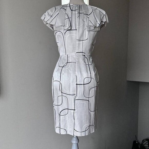 Banana Republic Unique Graphic Silk-Linen Blend Dress in Trending Silver Grey Co - Picture 8 of 8